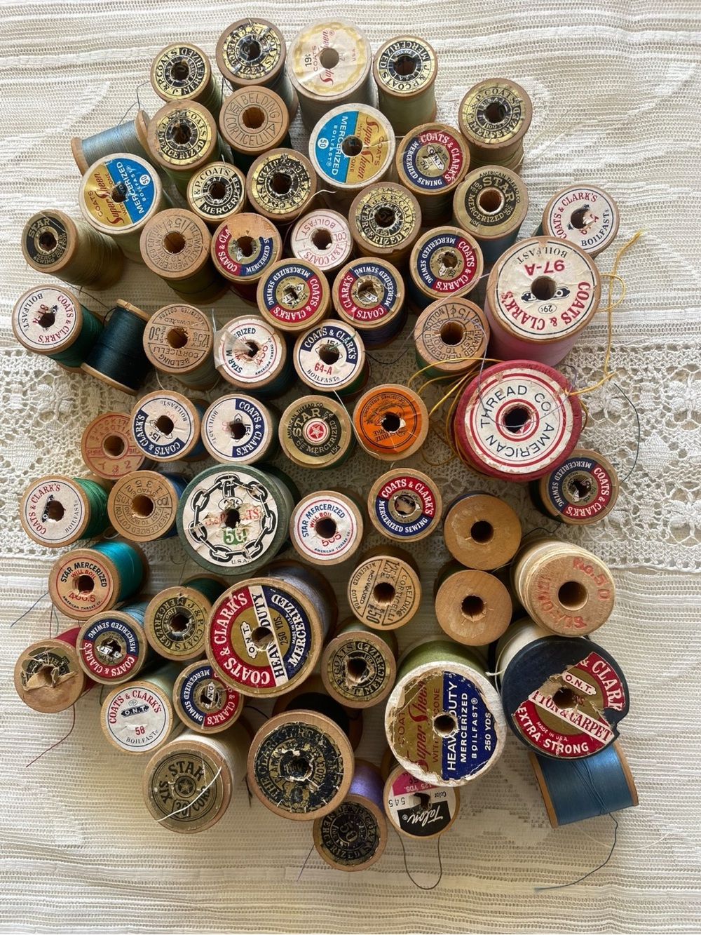 Vintage Wooden Thread Spools Lot of 60 Crafting Sewing Primitive Decor - Picture 2 of 5